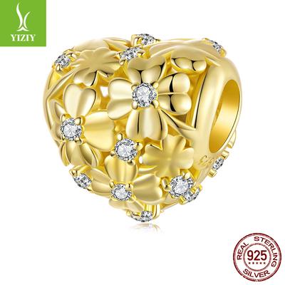 Golden Autumn Love Four-Leaf Clover Bracelet Beaded Accessories Charm S925 Sterling Silver Lucky Beads Loose Beads