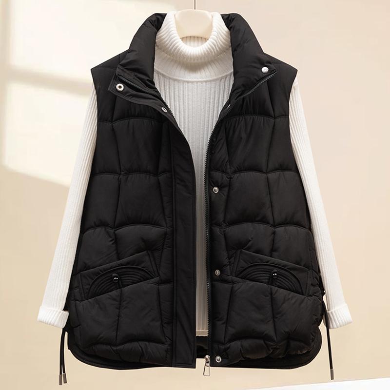 

Модный зимний женский теплый жилет со стойкой, толстая парка без рукавов, женские короткие куртки на молнии M чёрный