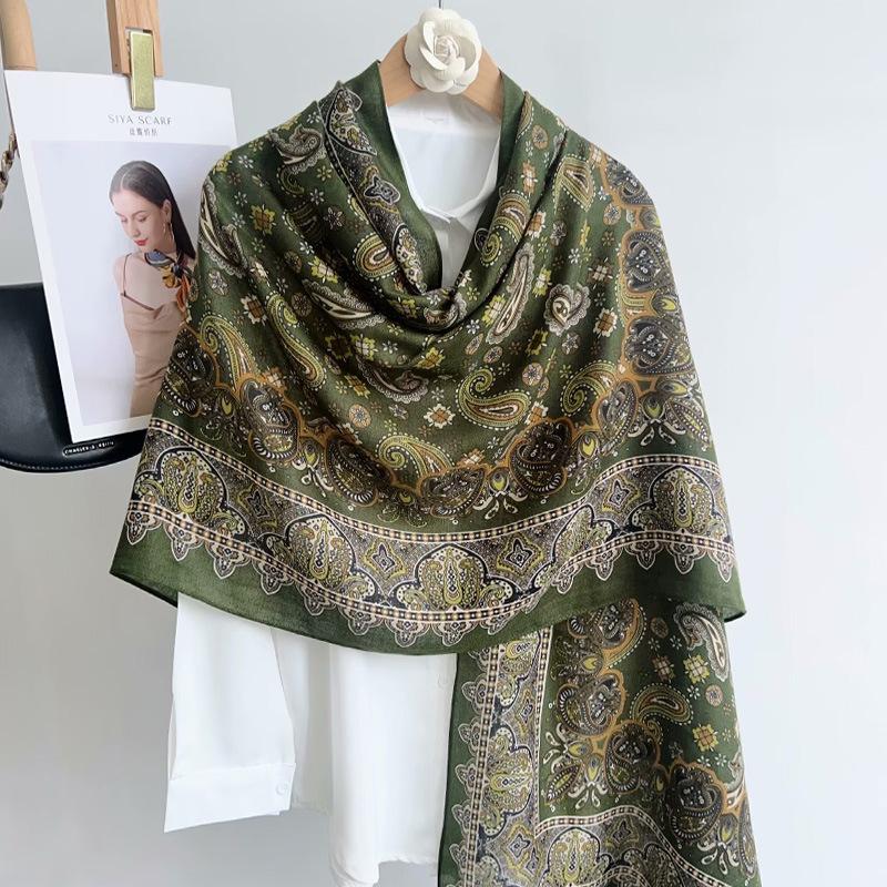 Autumn And Winter New Linen Long Sunscreen Scarf Women'S High-End Silk Scarf Air-Conditioned Room With Shawl Dual-Purpose