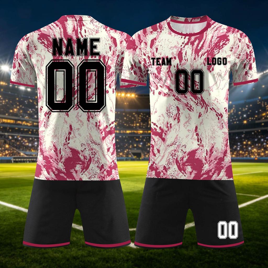 Customizable Two Piece Sports Jersey Set with Short Sleeve Top and Shorts for Team DIY Personalization Soccer Basketball Uniform