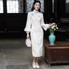 Beige national style long-sleeved cheongsam autumn 1011 new women's retro slim waist daily wear new style