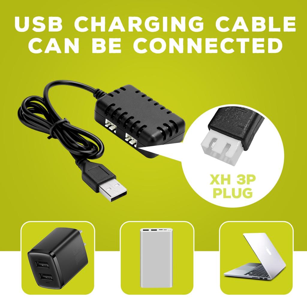 2PCS 7.4V 1100mAh 2S LiPo Battery with Band T-Plug and USB Charging Cable for Haiboxing 18858, 18859, 18859A, 16890A, and XLH Q903, HM163 RC Remote