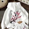 Luźna bluza z kapturem, Japońska Bluza z Kapturem z Nadrukiem Kwitnącej Wiśni i Księżyca w Kolorze Różowym, Fajny i Swobodny Pulower dla Nastolatek, Ciepły i