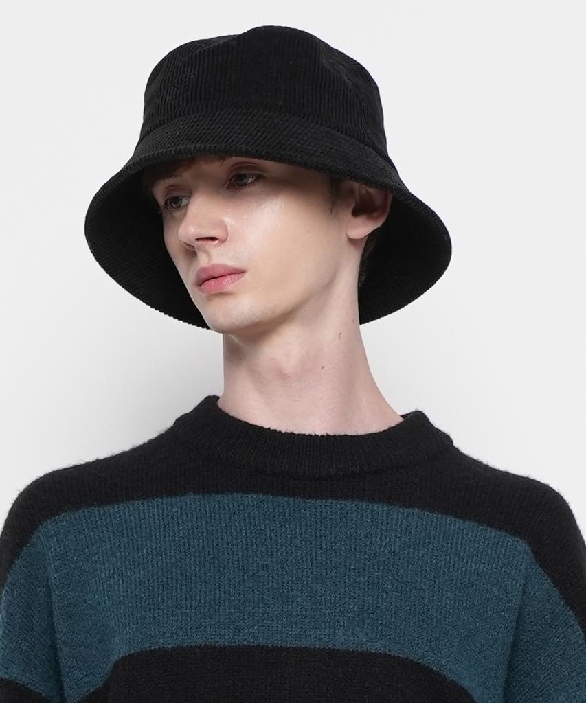 THE-ABON Men'S Corduroy Minimal Bucket Hat Black