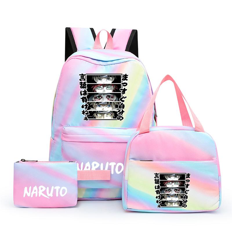 3Pcs/set Anime Naruto Canvas Backpack for Girl with Lunch Bag Pen Case Backpack Student Back To School Backpack Rucksack Mochila