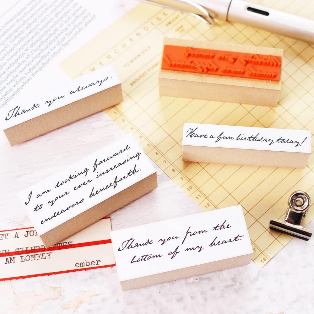 Stylish Birthday Thank You Message Birthday Thank Letter Wooden Rubber Stamp Made in Japan Stamps, Card, You, Cursive, Antique-Style Stamp, Set, Gift,