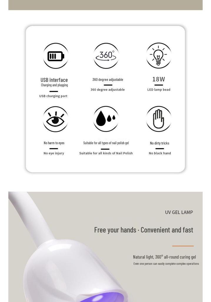 Rechargeable Portable Nail Lamp, Quick-Dry 18W Phototherapy Lotus Lamp for Nail Tips