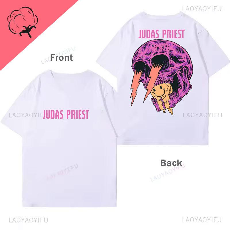 Camiseta Judas Priestr Shirt Heavy Metal Band Rob Halford Goth Clothes Unisex Cotton Crewneck 2Sided Print Tee Camisa Graphic