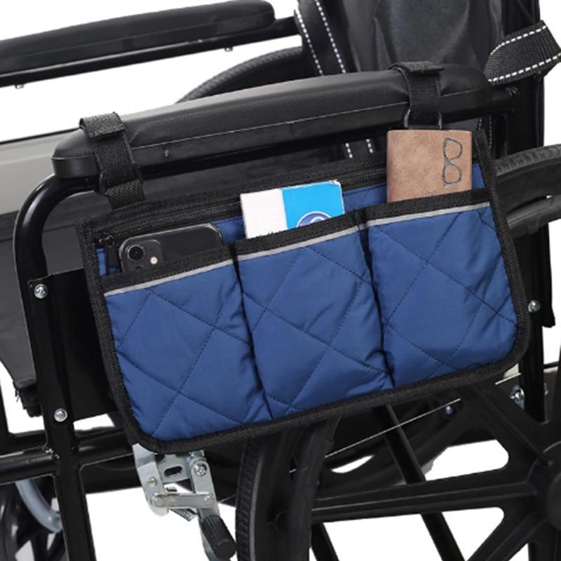 Wheelchair Side Armrest Bag Reflective Strip Portable Velcro Polyester Storage and Hanging Bag Tool Storage and Organization