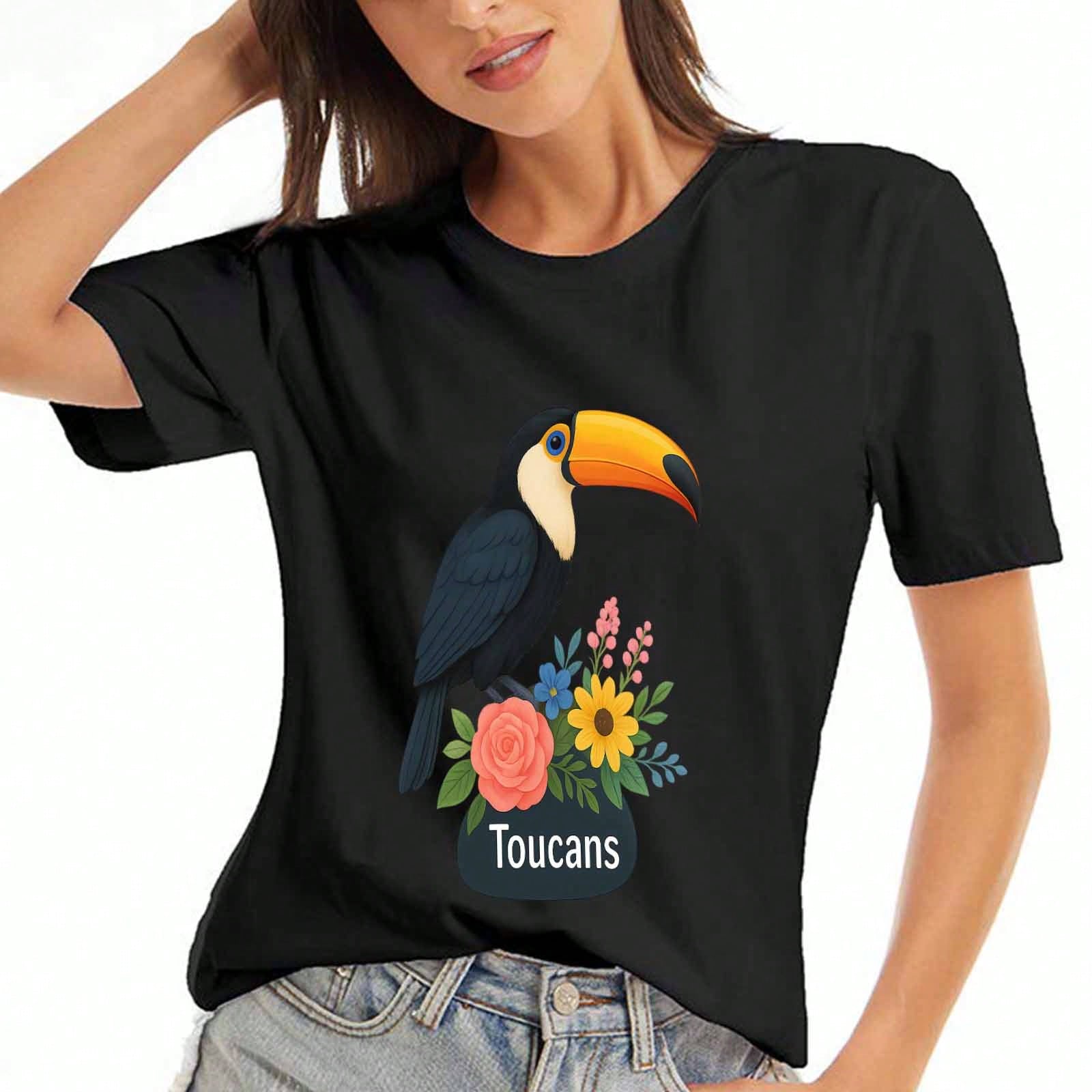 Toucan Bird Floral unisex Cotton T Shirt, Premium Cotton Graphic Print,Durable, Casual And Fashionable. Features A Tropical Toucan Design With Vibrant S разноцветный