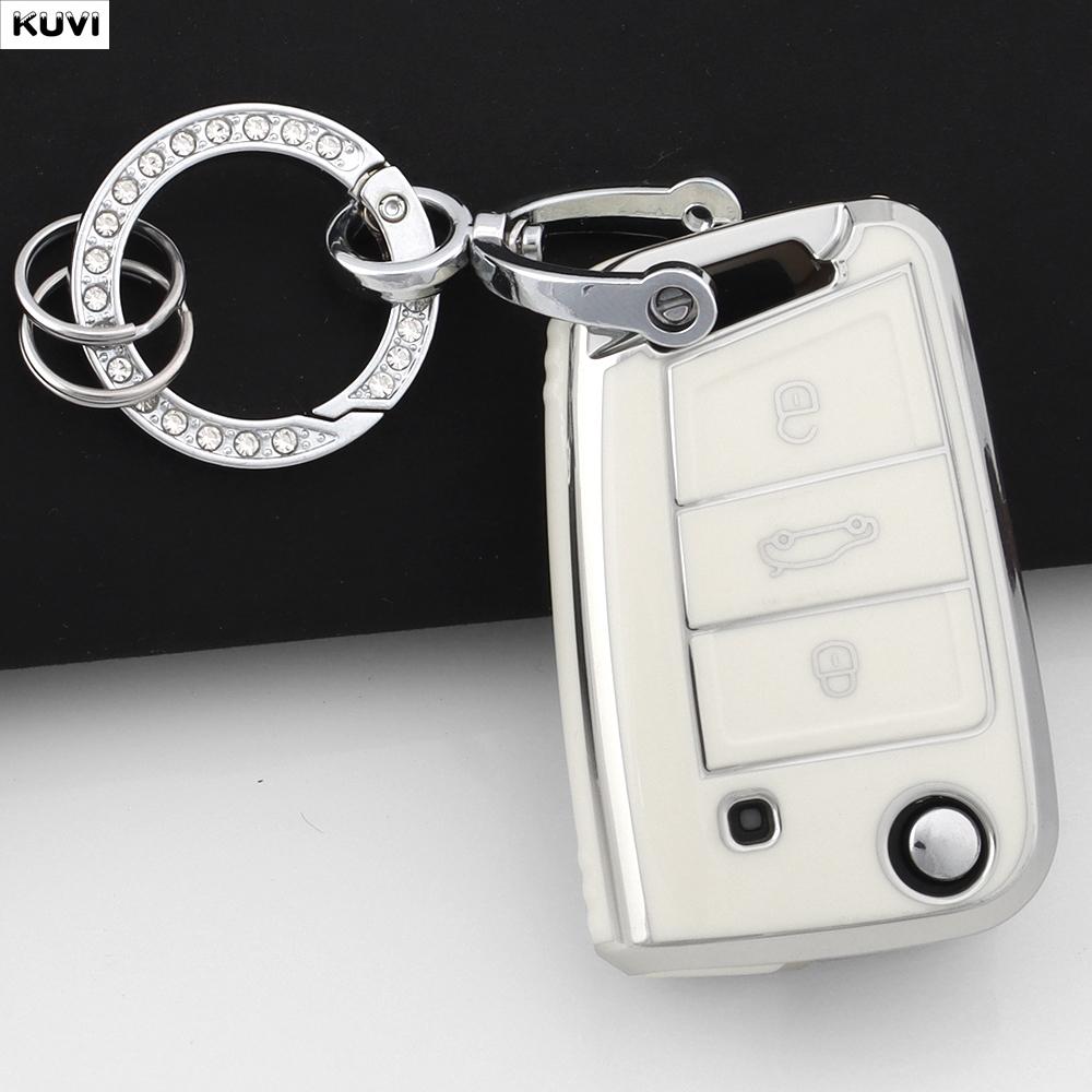 Soft TPU Car Key Case Cover For 3 4 Buttons VW Volkswagen Golf 7 MK7 Tiguan MK2 For SEAT Ateca Leon FR 2 Ibiza For Skoda Octavia