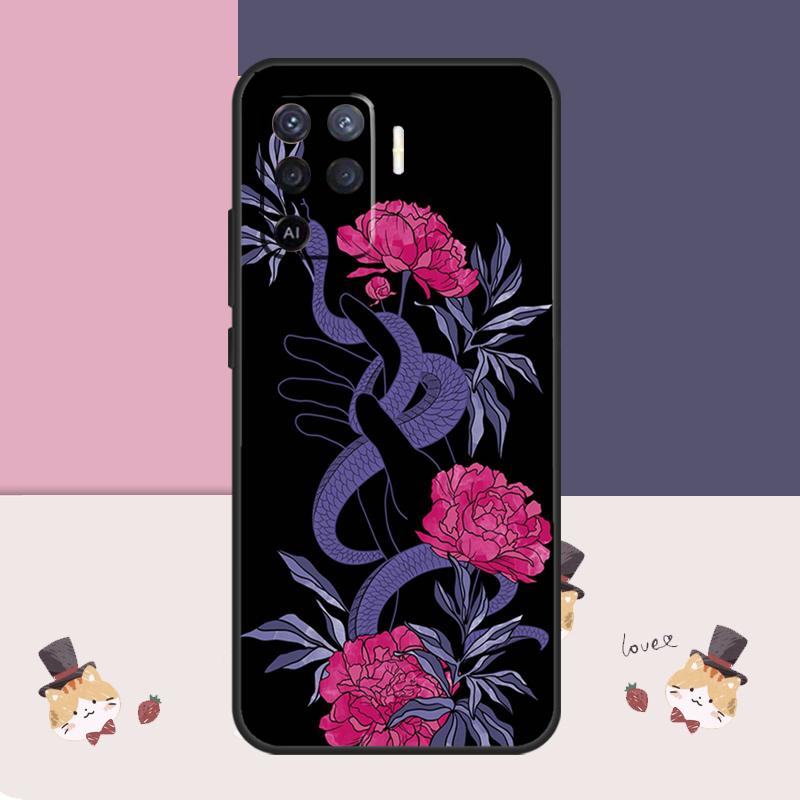 Snake Flower Case For Oppo A76 A96 A16 A60 A98 A58 A78 A18 A38 A80 A40 A77 A57 A17 A74 A54 A94 A15 A5 Pro