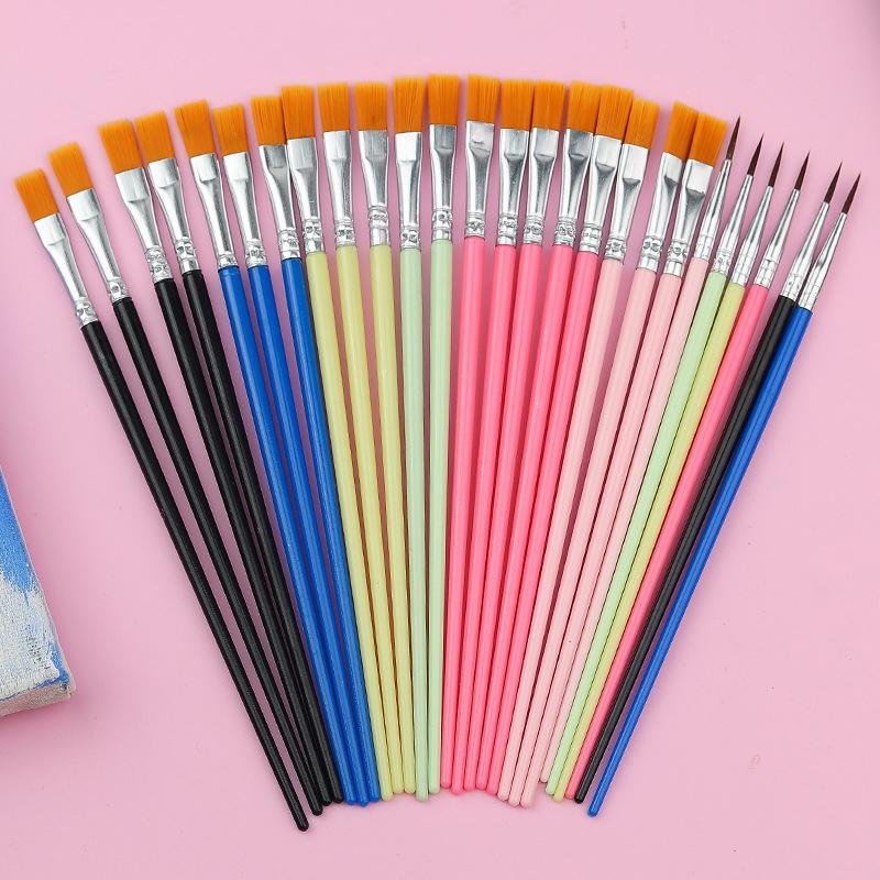 12 Pcs Painting Brushes Set Art Round Flat Hair Nylon Hair Paint Brush Pen For Oil Acrylic Watercolor School Art Supplies