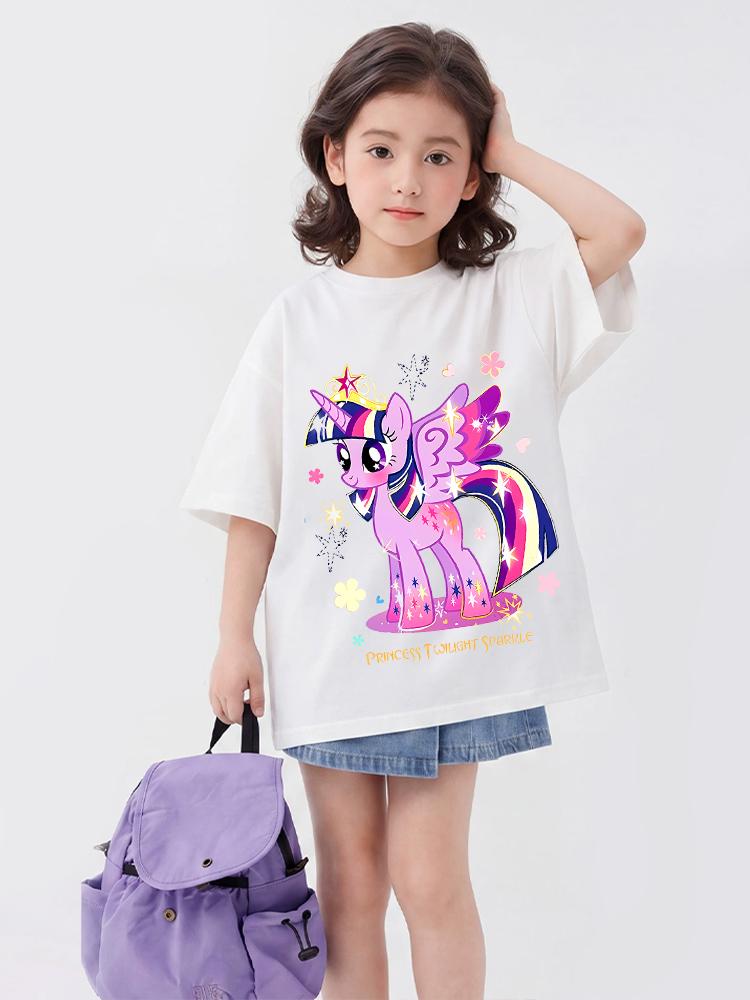 Pony Print Cute Girls T Shirt Kids Clothes Boys Tshirt Short Sleeve Children Summer Clothes Outdoor Children s Clothing 100