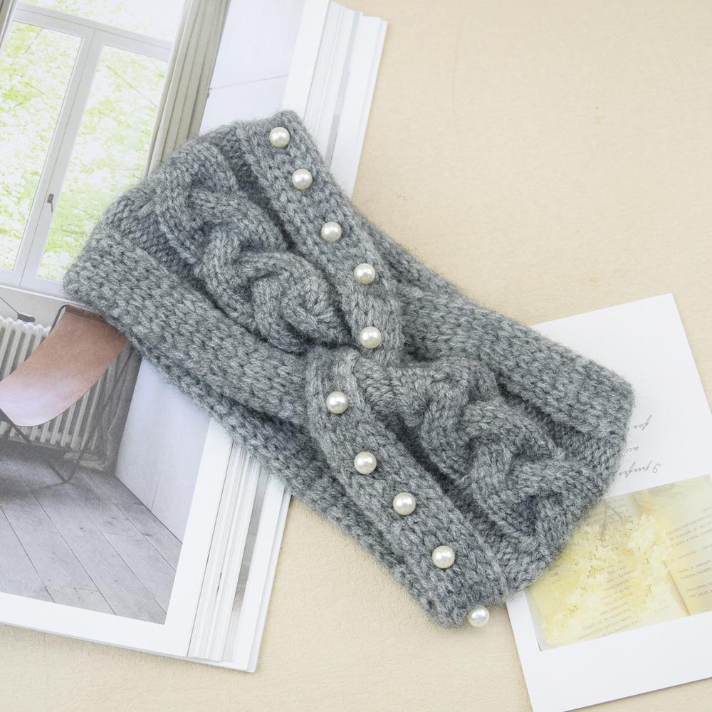 New Wide Cross Pearl Knitting Headbands For Woman Winter Warm Hairband Elastic Sports Headwear Girls Hair Band Hair Accessories