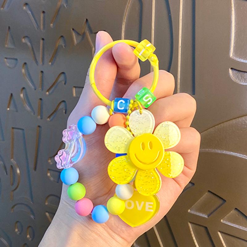 Colorful Sunflower Beaded Bracelet Keychain Gift for Women
