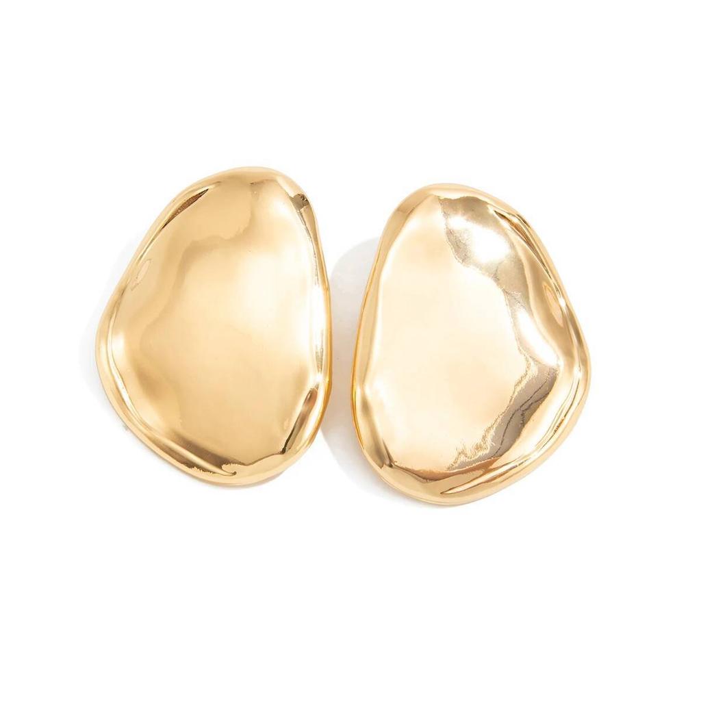 Salircon Fashion Metal Irregular Oval Stud Earrings for Women Exaggerated Gold Color Geometric Earring Party Jewelry Accessories