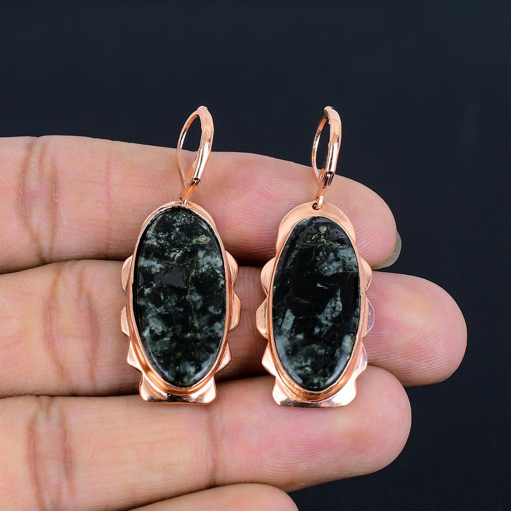 Seraphinite Gemstone Copper Handmade Jewelry Earring For Wedding Gift