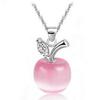 Apple Cat's Eye Stone Necklace with Rose Quartz, Silver, and Moonstone Pendants