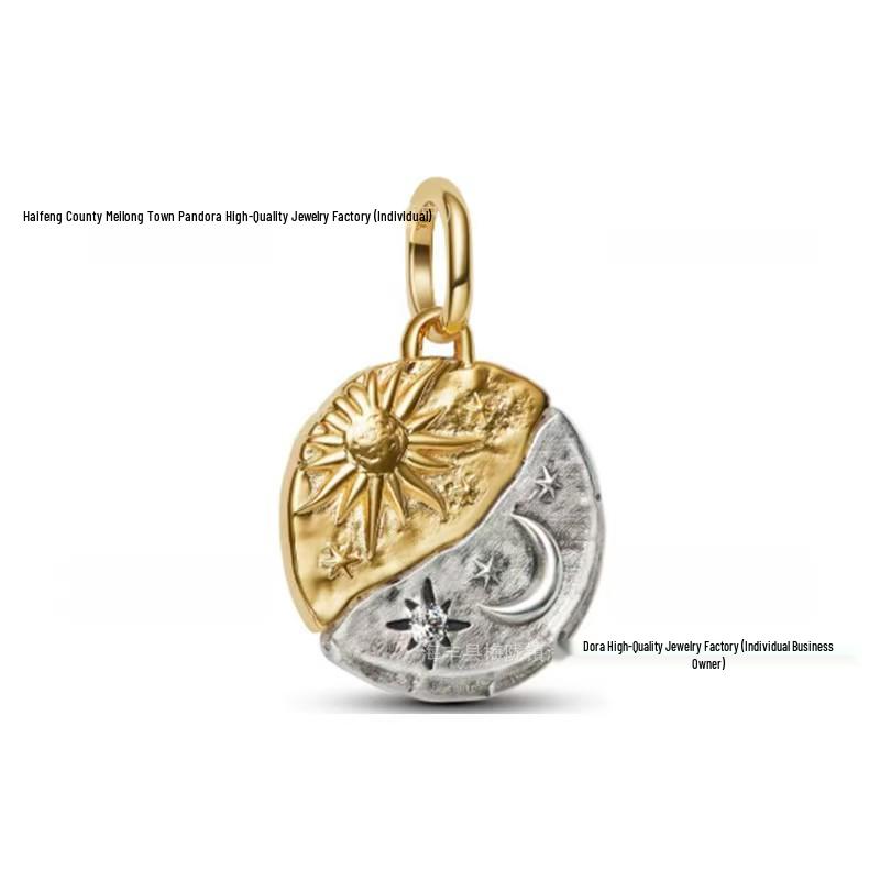 Pan's 925 Guardian Series Rose Medal Charm: Romantic Sun & Moon Coin DIY Accessory