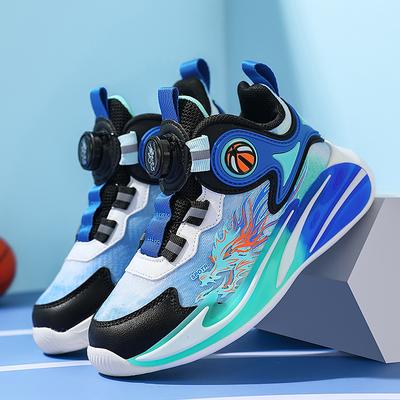 Boys' Shoes Spring and Autumn 2025 New Mesh Breathable Rotating Button Medium and Older Children's Basketball Shoes Casual Soft-soled Sports Shoes