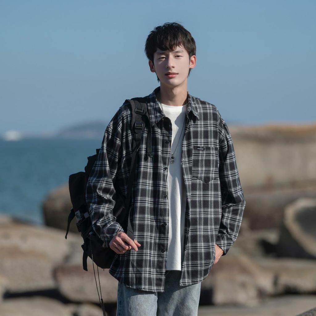 Men's Retro Plaid Long Sleeve Shirt - Spring/Autumn Casual Jacket