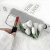 ins wind tulip flower suitable for iphone15 premium mirror mobile phone case 17pro women's makeup mirror