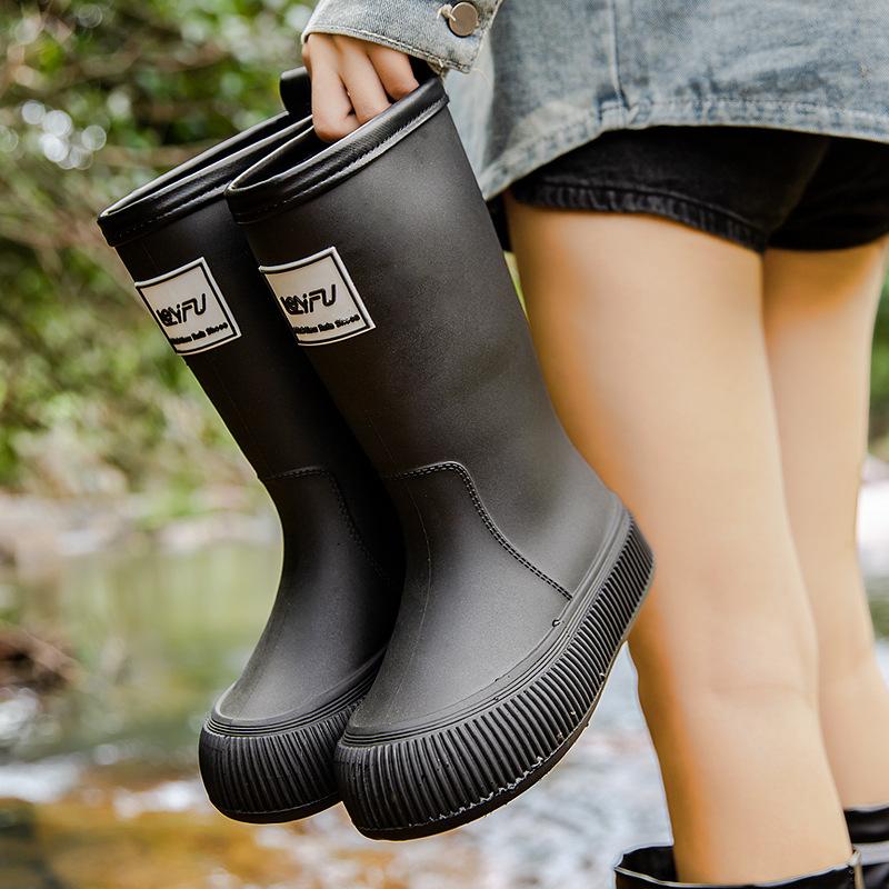 New Fashion High Tube Thick-soled Rain Boots Women's Outer Wear Bundle Non-slip Water Shoes Warm Rain Shoes Waterproof Glue Shoes Fashion