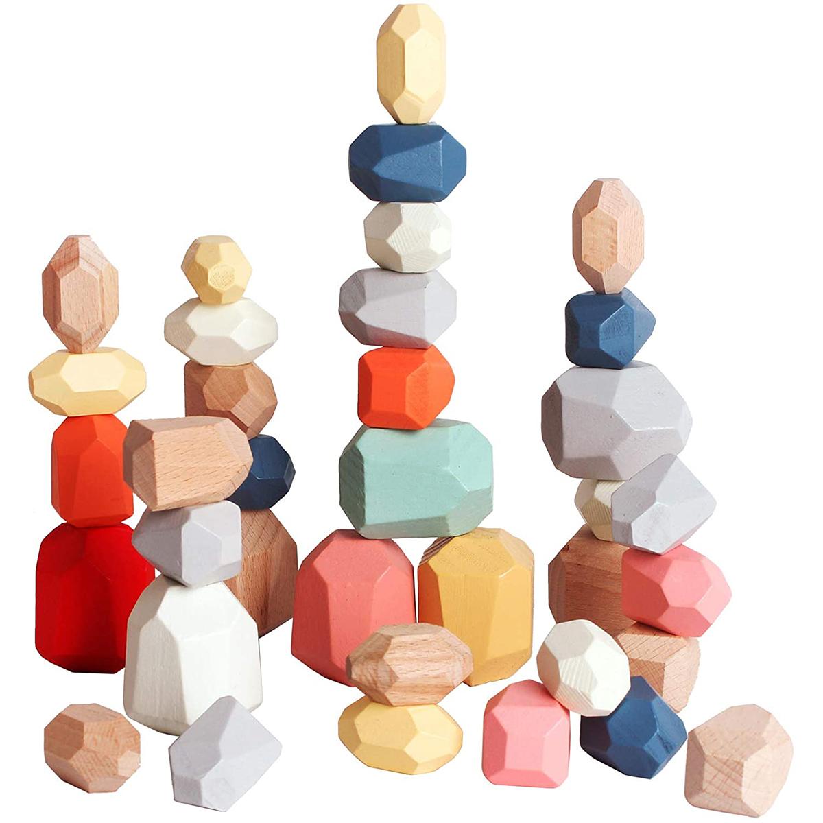 Wooden Sorting Stacking Rocks Stones Sensory Toddler Toys Learning Montessori Toys Building Blocks Game for Kids Birthday Gifts
