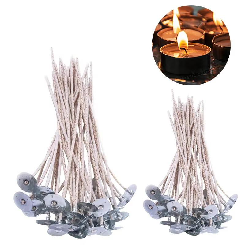 100pcs Waxed Cotton Candle Wicks Set with Stand Original Smokeless Candle Wicks Soy Oil Wax Core Woven Making Candles Supplies