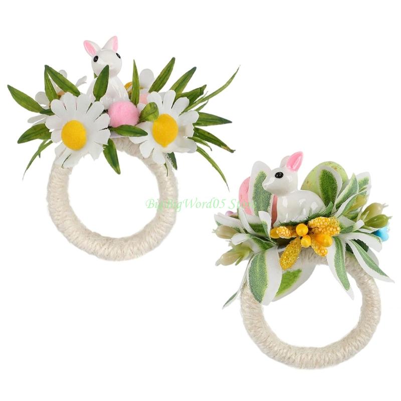 24TE Easters Celebration Essential Rabbit Eggs Napkin Rings for Decors and Gatherings