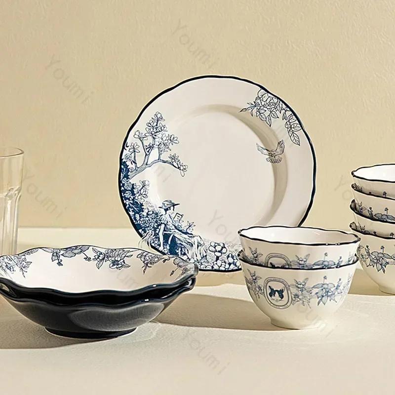 Malowany ręcznie talerz ceramiczny z kwiatami, lekki luksusowy talerz restauracyjny do steków, włoskich makaronów, wykwintne i pyszne dania, talerze jadalne