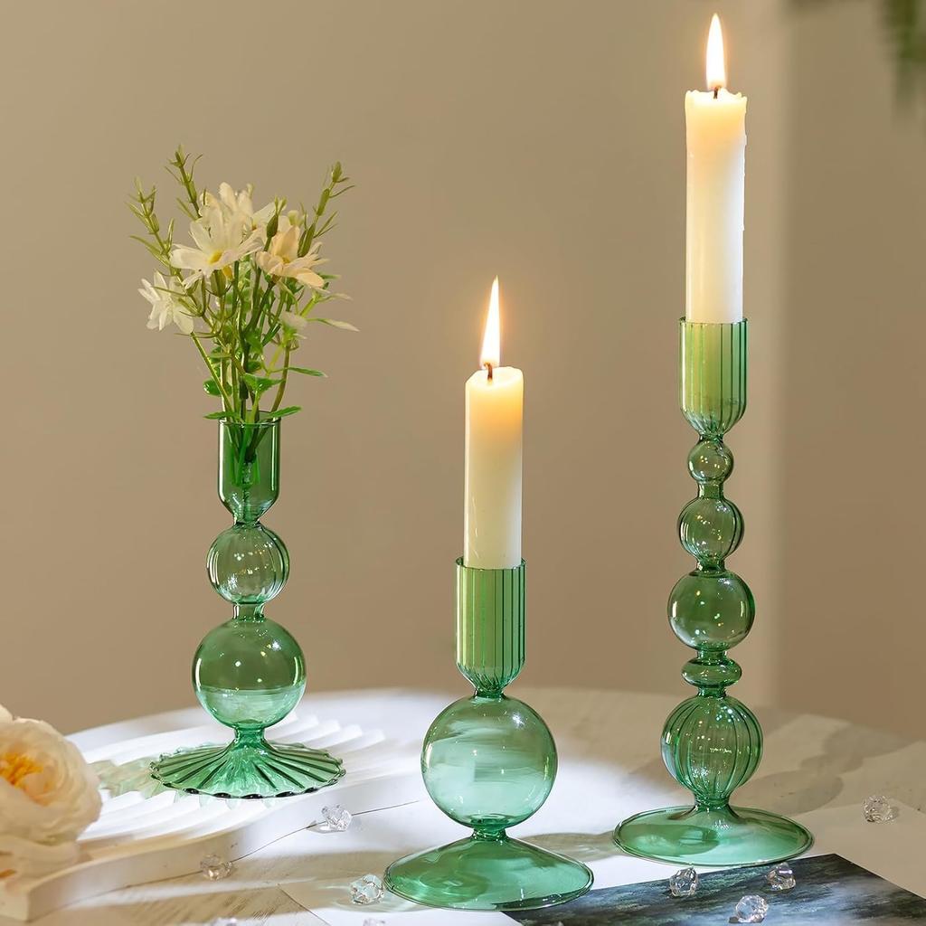 3Pc/Set Glass Candle Holders Flower Vase Candlestick for Home Wedding Table Centerpiece Decoration