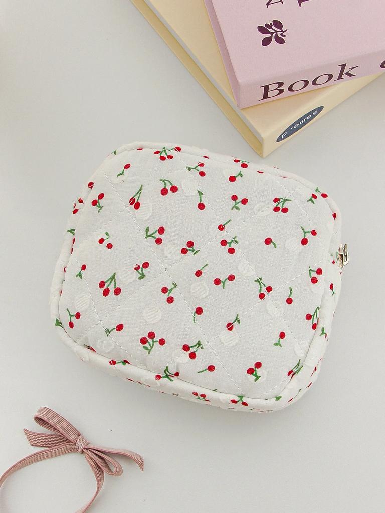 Cherry Bow Makeup Pouch for Women Napkin Sanitary Pad Storage Bag Organizer Pouch for Tampons Teens Female Cosmetic Bags