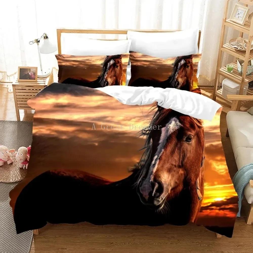 Running Horses Comfortable Duvet Quilt Cover Pillowcase Bedding Set Children Bedroom Decoration Home Textile
