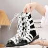 Large size flatbottomed hightop cool boots for women, new hollowedout zipper willow retro fashion sandals