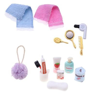Plastic Dollhouse Makeup Kit 1/12 Doll Dressing Tool Set NEW Doll Hair Dryer Comb  Toy