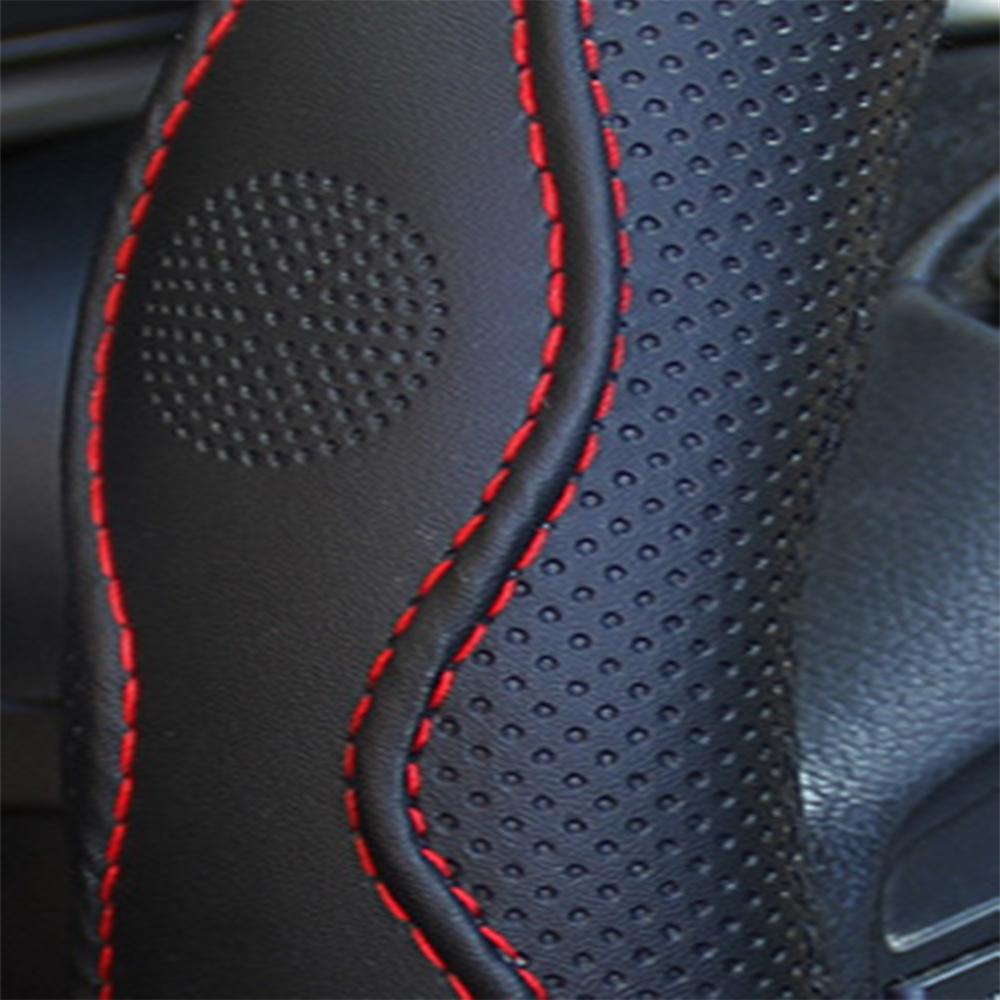 38cm Universal Car Steering Wheel Protector Cover Anti-skip PU Leather Black+Red