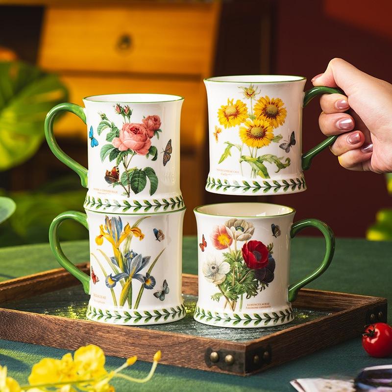 Pastoral Ceramic Coffee Cup Hand Painted Floral Teacup Creative High Temperature Resistant Household Office Breakfast Milk Cup