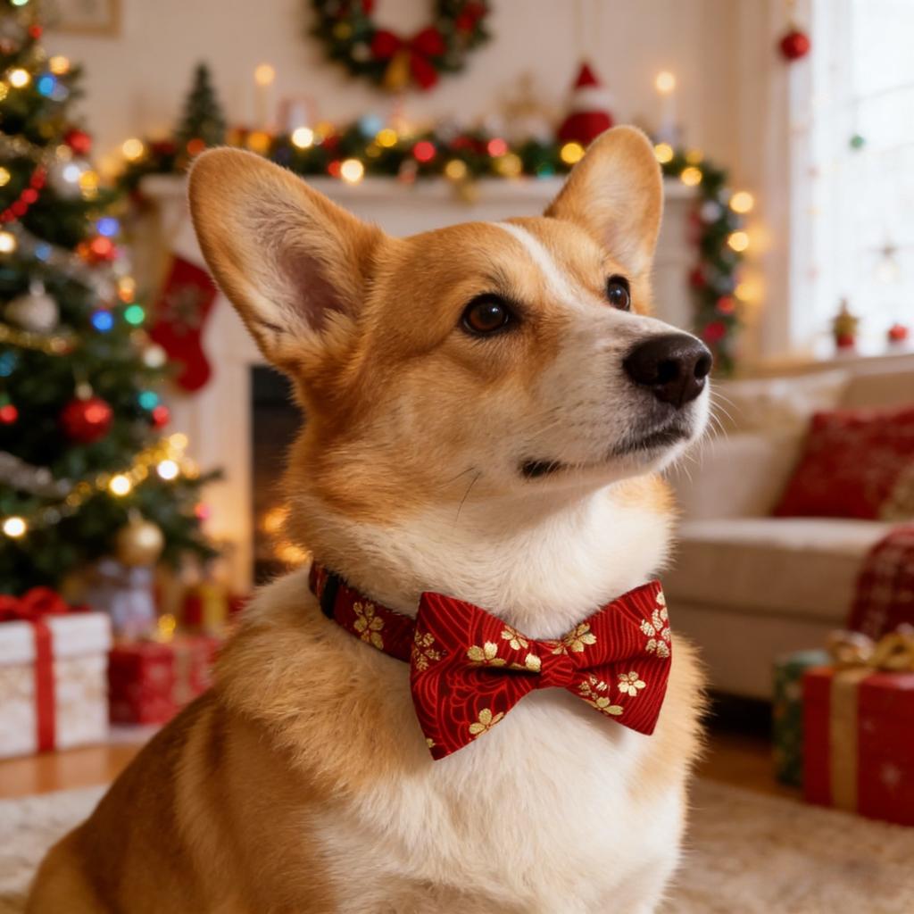 Fashionable Red Blue Bow Pet Collar Adjustable Cat Dog Christmas Birthday Accessory Gift