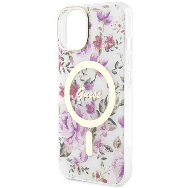 Custodia per iPhone 14 Guess Flower MagSafe Trasparente