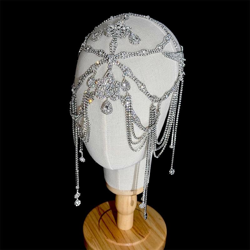 Exquisite Crystal Bridal Headwear Princess Forehead Chain with Pendant Beaded Fringe Bohemian Wedding Headpiece for Women