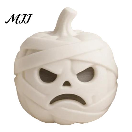 Halloween Mummy Pumpkin Ornaments 3D Printed Skull Figurine for Decorations, Collectible Figures with Funny Expressions Home Office Desk Ornament,