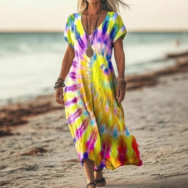 JPNTKY Moda Estiva Primaverile Manica Corta Scollo a V Abiti Casual