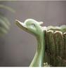 Vintage Green Swan Ceramic Flower Pot with Tray - Breathable Pottery for Orchids and Succulents
