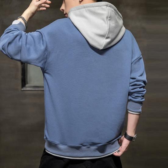 Men Autumn Hoodie Loose Hooded Contrasting Colors Hip Hop Casual Keep Warm Drawstring Korean Style Pullover Spring Hoodie Male Clothes