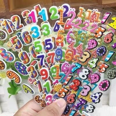 6 Sheets Students Stickers 3D Puffy Bulk Cartoon English Alphabet Letters Number Stickers Educational
