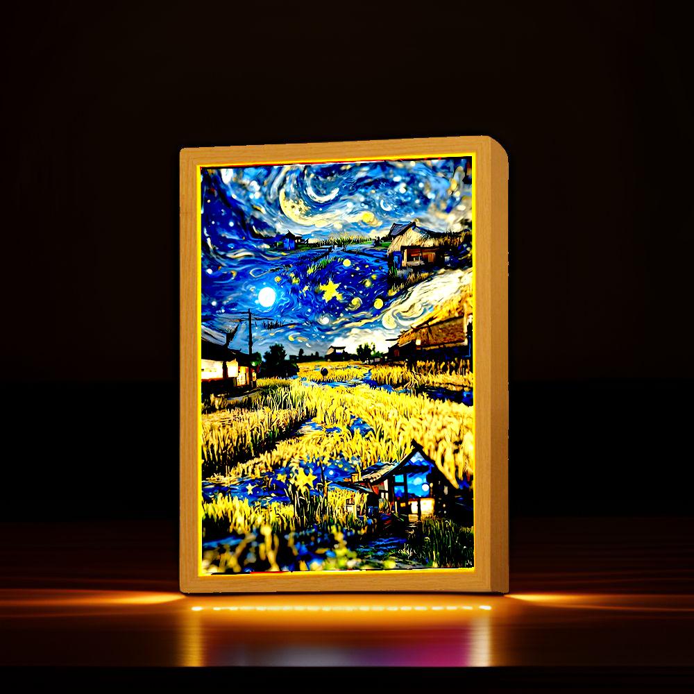 Light Painting Photo Frame Night Light Van Gogh Astral Art Office Decoration Bedroom Cuadros Decorativos Friends Gifts Moon Lamp