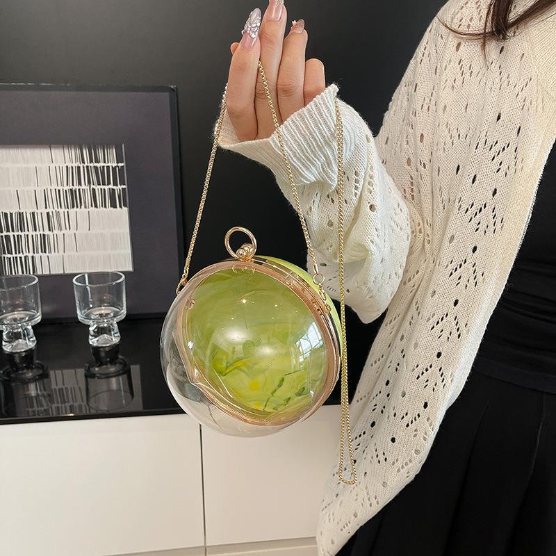 Borsa da sera rotonda in acrilico 2025 Nuova moda di nicchia Borsa a mano versatile da donna Borsa rotonda piccola con catena