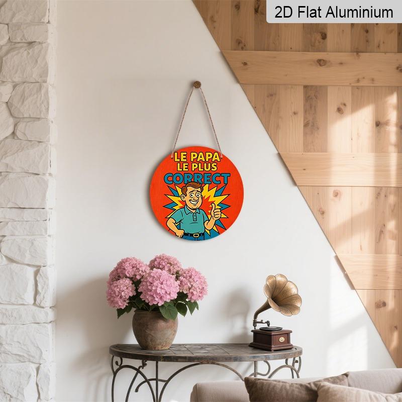2D Vlakke Aluminium Vaderdag-thema Ornamenten in Verschillende Maten. Met een leuke, cartoonachtige weergave van een vader in het Frans, zijn deze ideaal